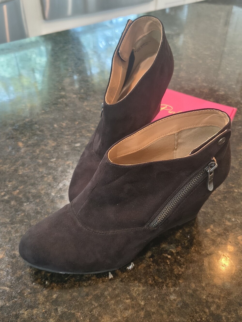 CL by Laundry Black Suede Wedge Ankle Booties